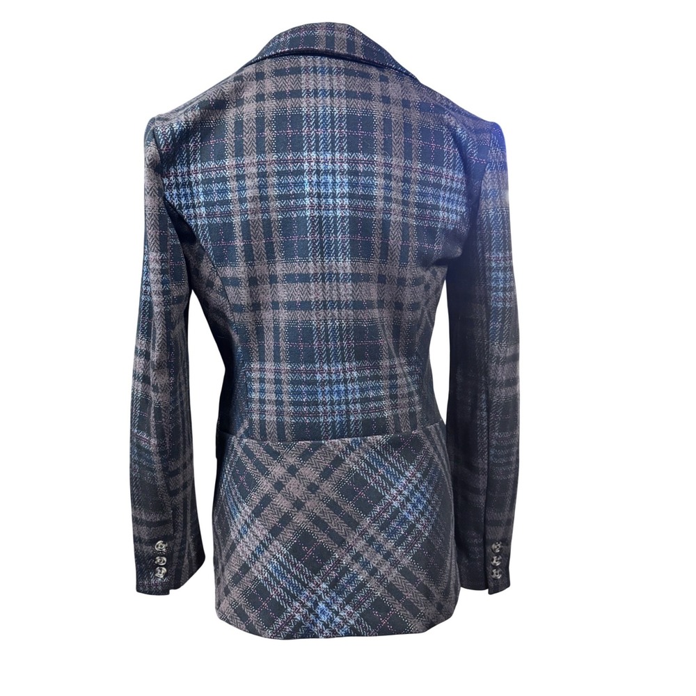 Liverpool Blazer Women Small Brown Black Tartan Plaid Knit Stretch LM1076CA93